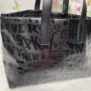 DKNY Black Glossy Crocodile Embossed Tote